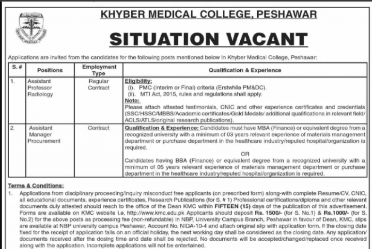 Khyber Medical University KMU Peshawar Jobs