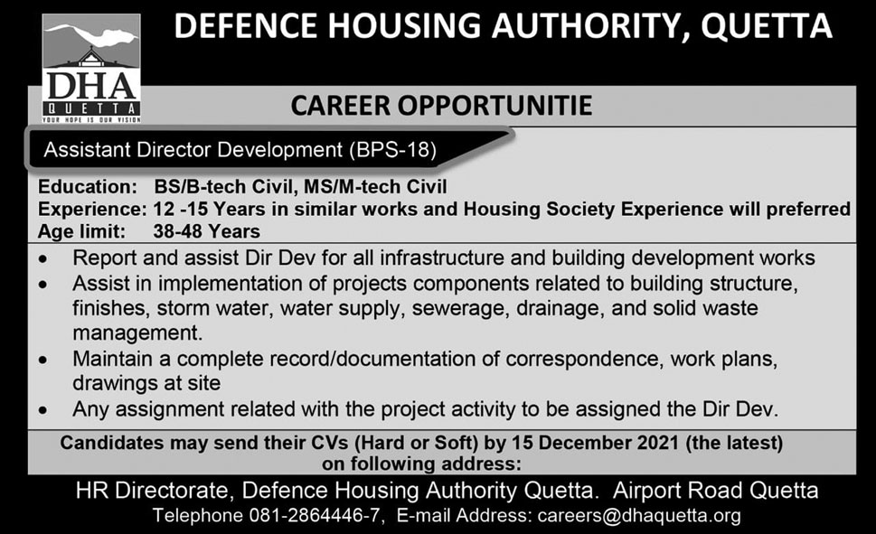 DHA Quetta Jobs Clerks & Others Defence Housing Authority Latest