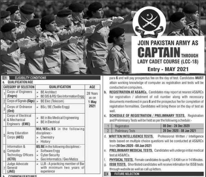 Pakistan Army  as Captain through Lady Cadet Course