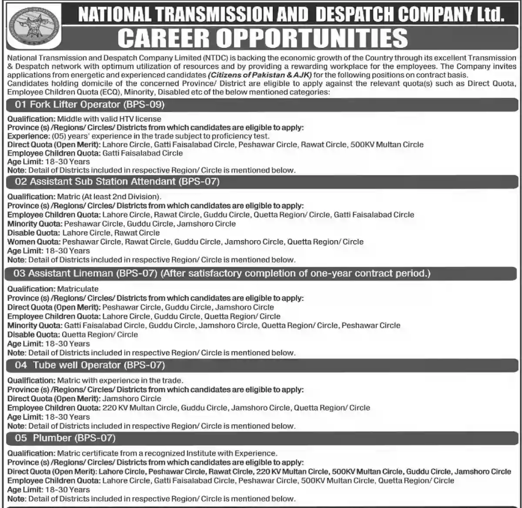 NTDC Jobs Apply Online NTS Apply Online National Transmission and Despatch Company Limited
